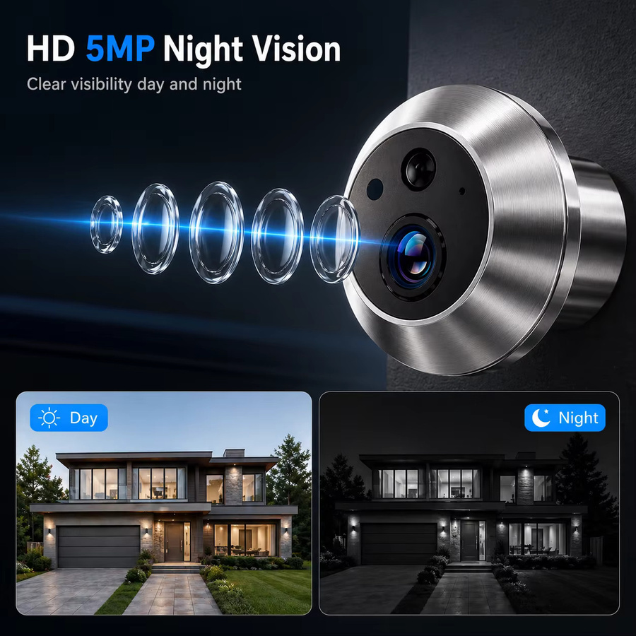 Tuya Smart Mini Digitale Türspion Kamera mit 5MP Weitwinkel, WiFi, IR und PIR Erkennung, Silber - Bild 4