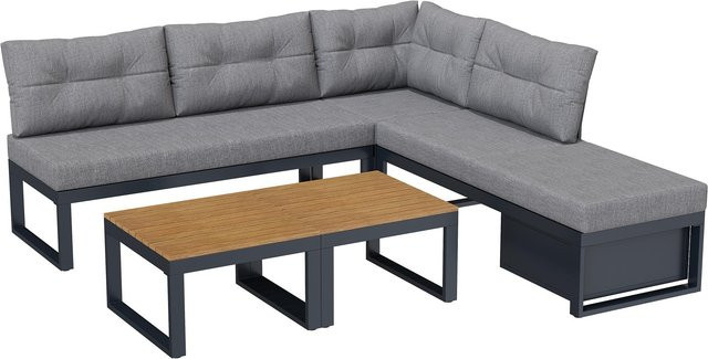 Gomyway L-Shape Gartenmöbelset in Grau mit Polsterung, verstellbaren Kopfstützen und integriertem Stauraum für Terrasse, Balkon und Garten - Bild 1