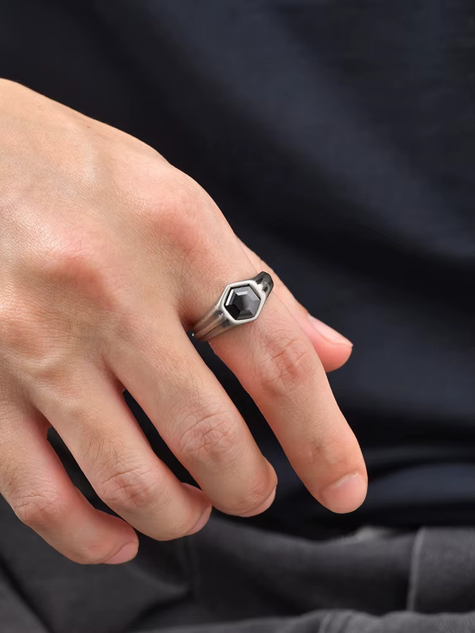 prjewel Ring Edelstahl, Schwarz, Zirkonia, Herren, Vintage - Bild 4