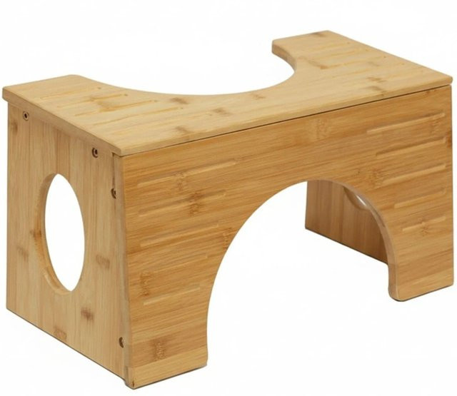 Relaxdays Toilettenhocker aus Bambus in Natur Braun, höhenverstellbar, B/T/H: 25,0 x 19,5 x 44,5 cm - Bild 1