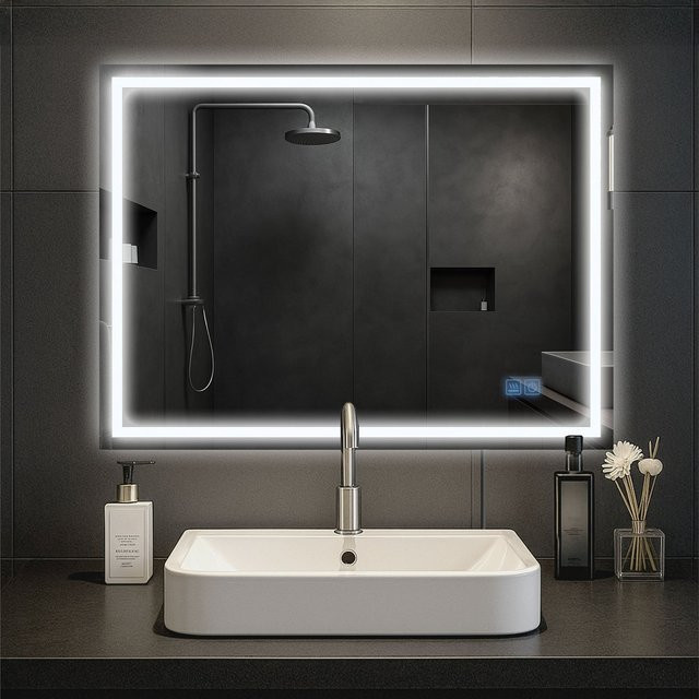 CLP Badspiegel Jaffrey mit LED-Beleuchtung, Bluetooth-Lautsprecher und Anti-Beschlag-Funktion, dimmbar mit 3 Licht-Modi für Badezimmer und Ankleidezimmer - Bild 1