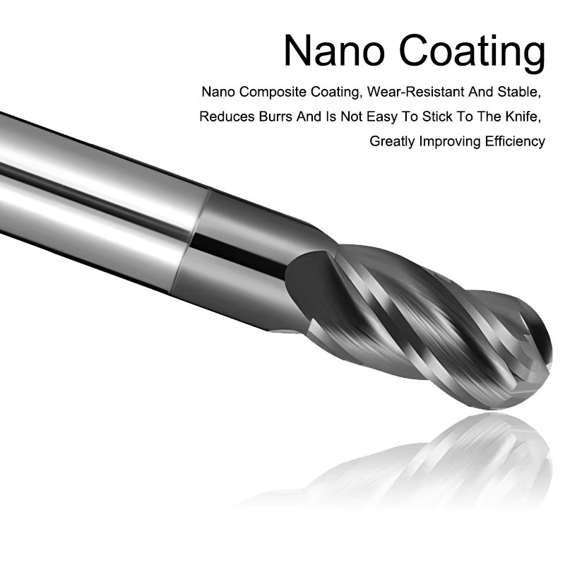 Shazam 4-Flöten-Kugelfräser aus Wolframcarbid für CNC-Fräswerkzeuge mit Radius 0,5 mm bis 6,0 mm - Bild 2