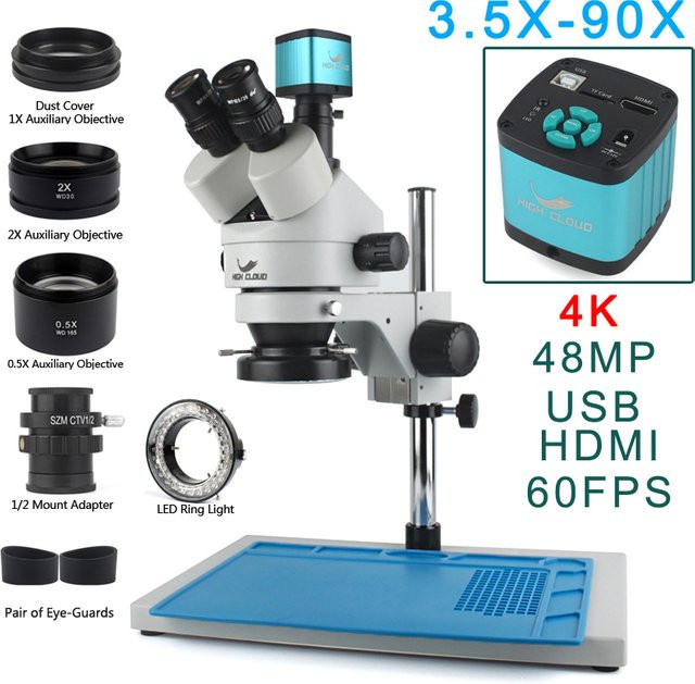 HIGH CLOUD Trinokular Zoom Mikroskop Set mit 48MP Kamera, 7X-45X Vergrößerung, HDMI, USB und VGA in Weiß - Bild 1