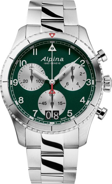 Alpina Startimer Pilot Chronograph, Quarz, Edelstahl, Grün, 41 mm, Herren - Bild 1