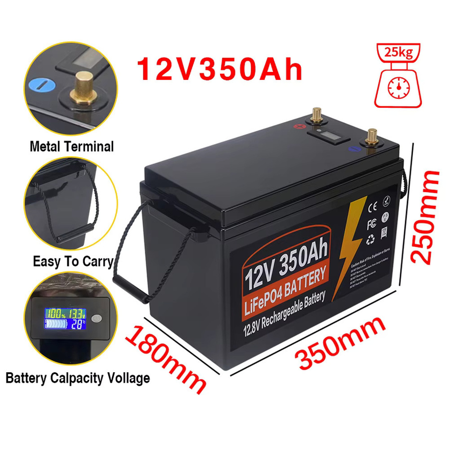 Kuoouk 12V 350Ah LiFePO4 Lithium-Eisenphosphat-Batterie mit 4480Wh und integriertem 100A BMS in Schwarz - Bild 2