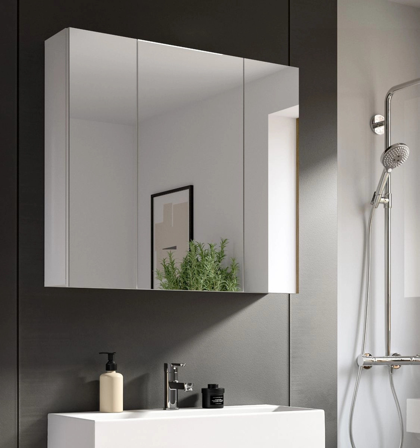 Badezimmer Spiegelschrank Talerno in Weiß mit LED-Beleuchtung und Glastüren, B/H/T: 80 x 77 x 18 cm - Bild 2