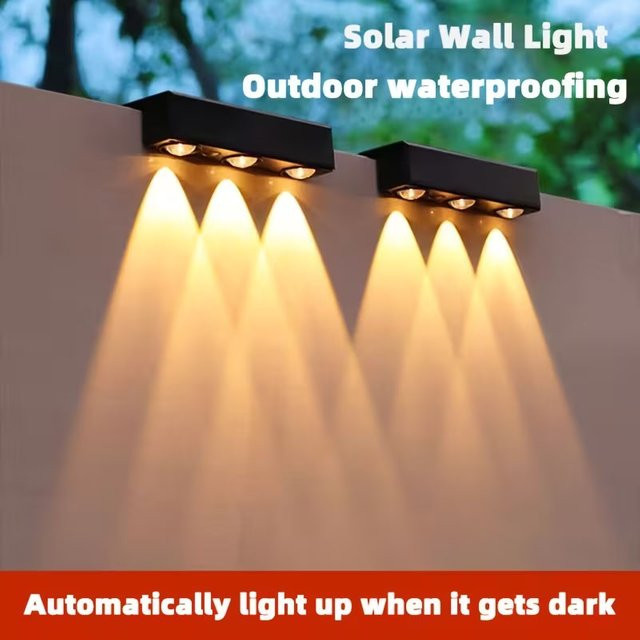 TLEDMP Solar-Wandleuchte für den Außenbereich in Schwarz, IP65 wasserdichte Gartenlampe im modernen rechteckigen Design - Bild 1