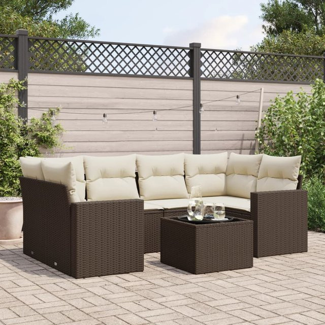 vidaXL 7-teilige Garten-Sofagarnitur aus Polyrattan in Braun mit UV-beständigen Kissen und Metallrahmen - Bild 3