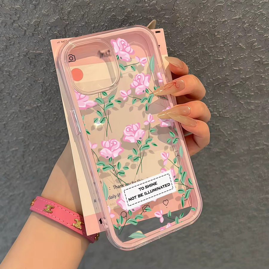 Stoßfeste transparente Handyhülle mit Blumen-Design für Apple iPhone 11 bis 16 Pro Max in Pink - Bild 2