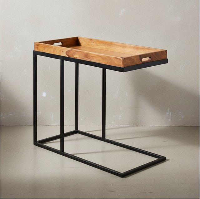 KADIMA DESIGN Beistelltisch aus Massivholz Sheesham und Metall in Braun, B/T/H: 65 x 34 x 70 cm - Bild 1