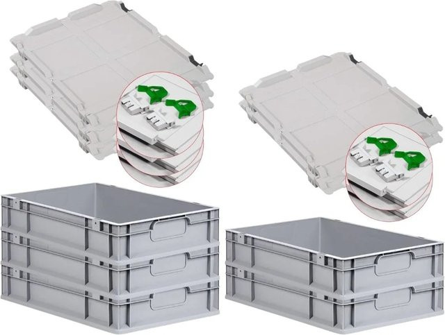 PROREGAL Spar Set 5x Eurobox Nextgen Economy mit Scharnierdeckel und grünen Schiebeschnappverschlüssen, H x B x T: 12 x 40 x 60 cm, 23 Liter - Bild 1