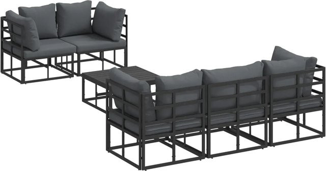 vidaXL Garten-Sofa-Set 6-teilig aus Aluminium in Schwarz und Anthrazit mit Kissen und Couchtisch im L-Shape Design - Bild 1