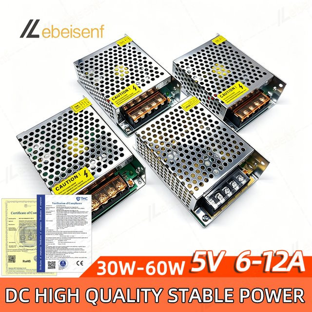 Lebeisenf DC 5V Schaltnetzteil als LED-Treiber für LED-Streifenbeleuchtung und DIY-Projekte, Farbe: Silber - Bild 1