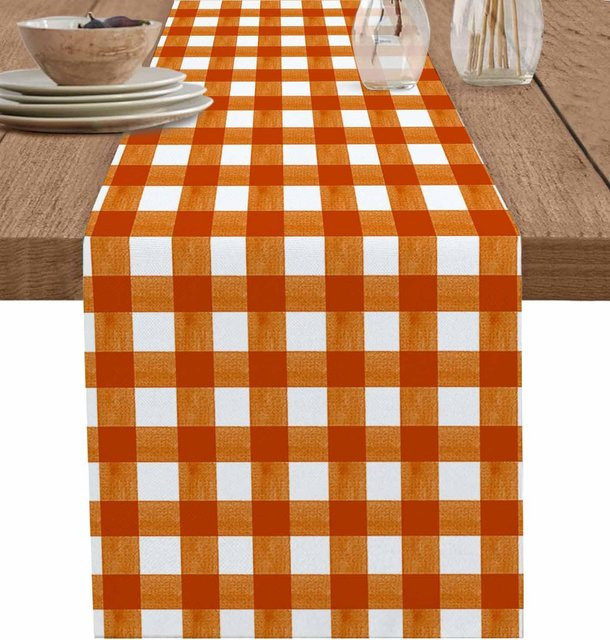 JINGYUE Pet Tischläufer aus Leinen in Grün mit Karomuster, B/H: 150 x 33 cm - Bild 1