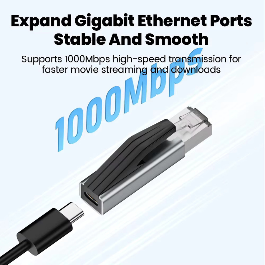 Kebidumei USB-C zu Ethernet Adapter Gigabit 1000Mbps RJ45 Netzwerk-Konverter in Silber für MacBook Pro und iPhone 16 sowie iPad - Bild 2