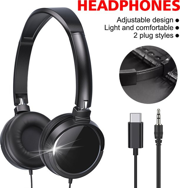 AideeMaster Over-Ear Business Headset mit Geräuschunterdrückung, kabelgebundene Stereo-Kopfhörer mit 3,5-mm-Jack und USB-C für PC und Mobilgeräte - Bild 1