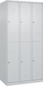 C+P Doppelstock-Spind Classic PLUS mit 3 Abteilen, Grau, H x B x T: 185 x 90 x 50 cm, mit Zylinderschloss und Garderobenstange - Bild 1