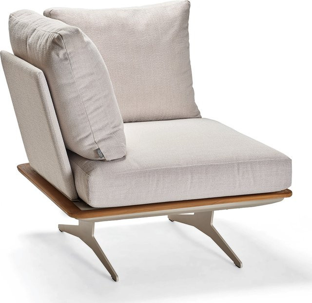 Stern Eckelement Enya Lounge Aluminium in Greige mit Teakrahmen und Vanilla Kissen aus 100% Polyacryl - Bild 1