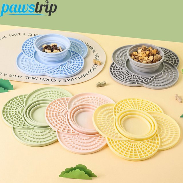 pawstrip 2-in-1 Silikon-Hundenapf mit faltbarer Schüssel und rutschfester Leckmatte für Hunde und Katzen in Grün - Bild 1