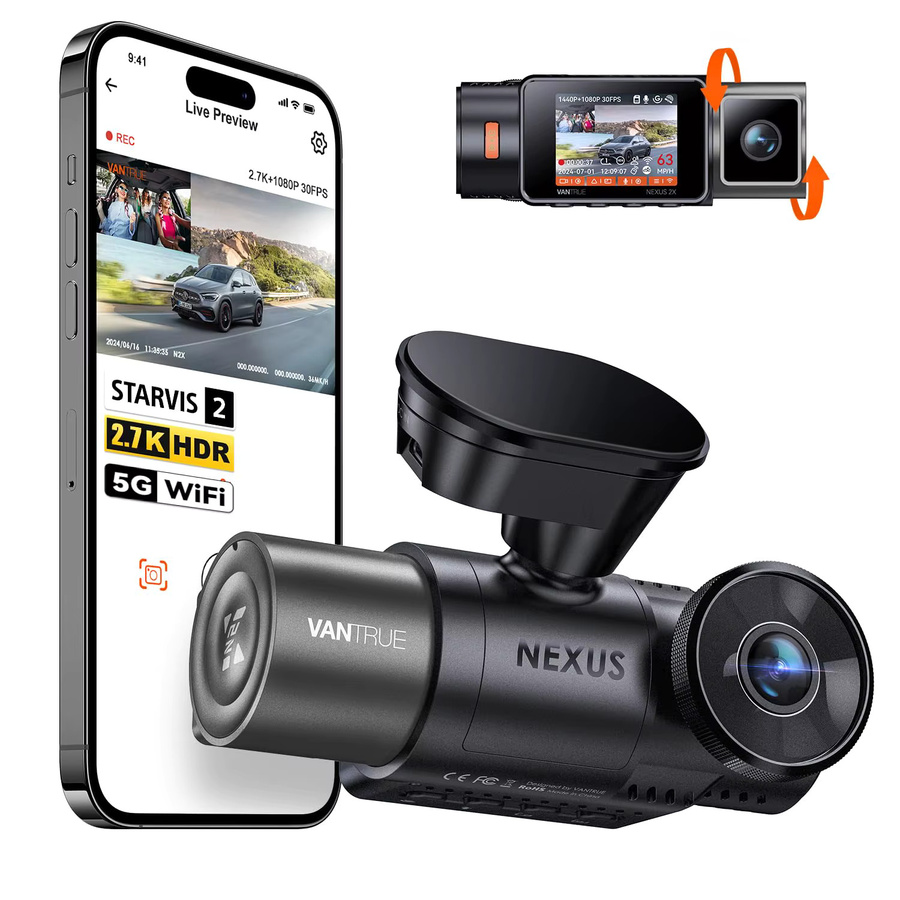 Vantrue N2X 2,7K HDR Dashcam mit 5G WiFi, GPS, IR Nachtsicht und Sprachsteuerung in Schwarz - Bild 5