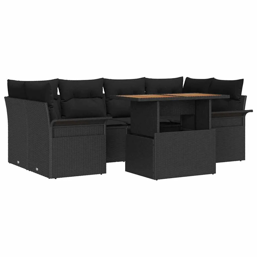 vidaXL Garten-Sofa-Set aus Poly-Rattan in Schwarz mit integriertem Speicher, 7-teilig - Bild 2