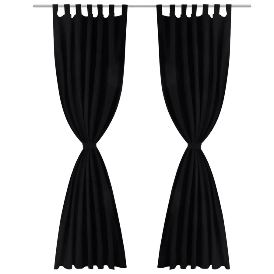 vidaXL Vorhänge Gardinen aus Satin, 2-teilig, Schwarz, B: 140 cm, H: 225 cm - Bild 2