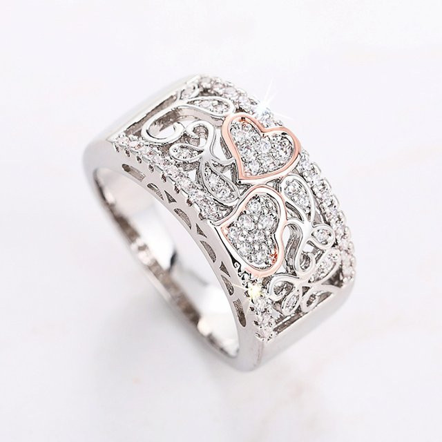 Huitan Doppel-Herz-Ring, Bicolor, Zirkonia, Damen - Bild 1