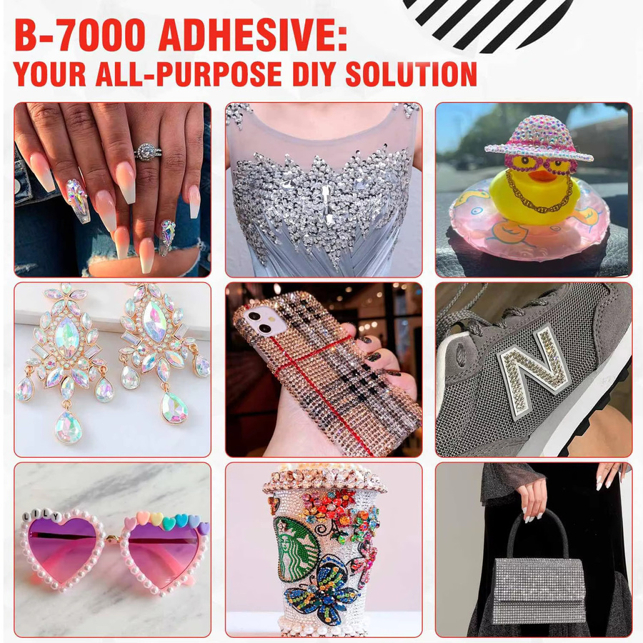 LOOLIFL B-7000 Transparenter Kleber mit Nagelkunst-Strasswerkzeugen für DIY-Maniküre, Schmuck und Bastelreparaturen, 25 ml - Bild 4