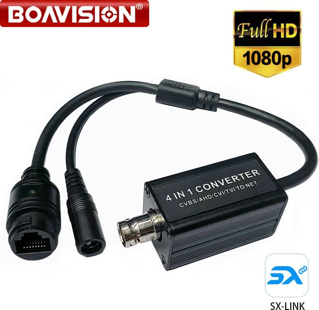 BOAVISION Analog-zu-IP-Kamera-Konverter für AHD/TVI/CVI/CVBS Signale, 2MP 1080P Full HD, ONVIF-Protokoll mit RJ45-Ethernet/LAN-Ausgang, Schwarz - Bild 1