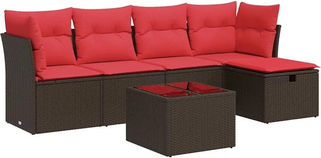 vidaXL 6-teilige Garten-Sofagarnitur aus Poly-Rattan in Braun mit Kissen und pulverbeschichtetem Stahlgestell - Bild 1