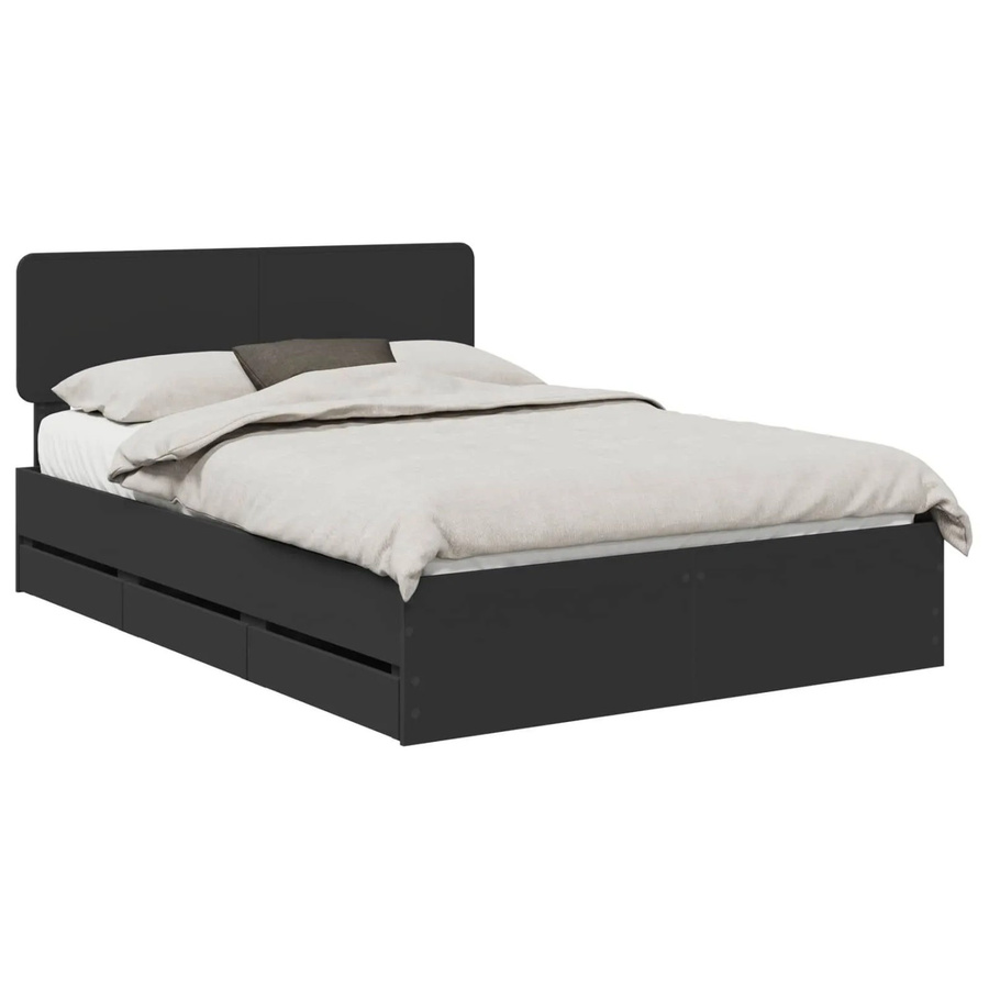 vidaXL Bettrahmen mit Schubladen in Schwarz, modern, aus Holzwerkstoff, B/T/H: 160 x 200 x 36 cm - Bild 2