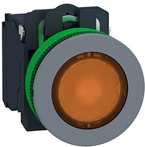 Schneider Electric XB5FW35M5C0 Leuchtdrucktaster aus Kunststoff, orange, grau, 230V, 1S+1Ö, bündig montiert - Bild 1