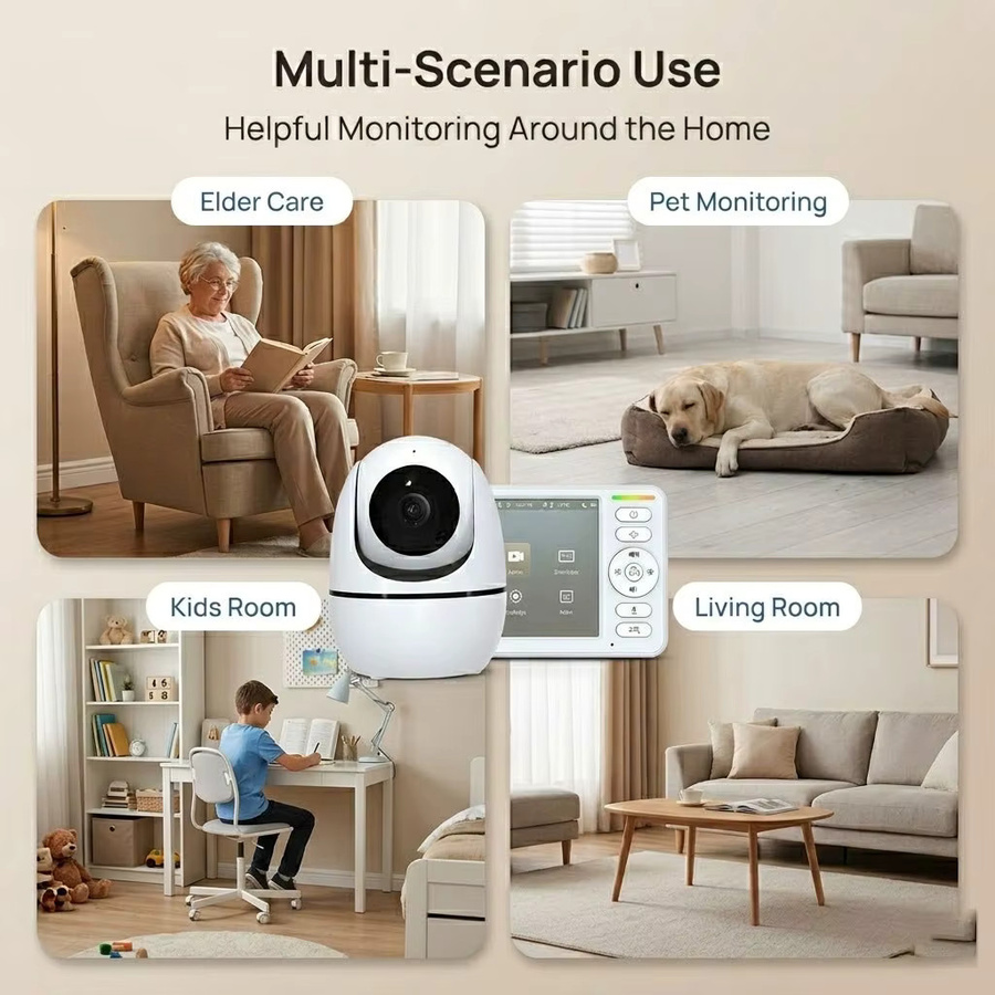 MvpSecam Video-Babyphone mit 5-Zoll-IPS-Bildschirm, kabelloses Babyüberwachungssystem in Weiß mit Infrarot-Nachtsicht, Zwei-Wege-Audio und VOX-Soundaktivierung sowie wiederaufladbarer 5000mAh Elterneinheit - Bild 3