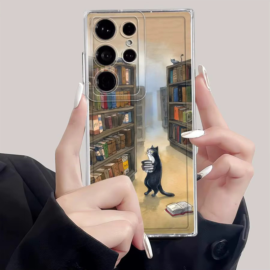 Samsung Smartphone Softcover Bibliothekskatzenhülle in Multicolour für Galaxy S24 Note 20 Ultra S22 FE S20 Plus S25 Edge S23 Ultra S21 - Bild 3