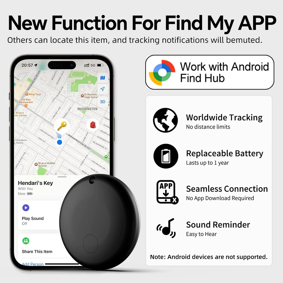 Google Android Anti-Verlust-Tracker mit GPS und Bluetooth, Smart Tag mit Sprachortung in Schwarz für Koffer, Schlüssel und Taschen - Bild 3
