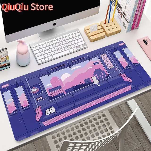 Großes Gamer-Mauspad mit Japan-Katzen-Motiv als Schreibtischunterlage für Gaming und Büro, B/T: 90 x 40 cm - Bild 1
