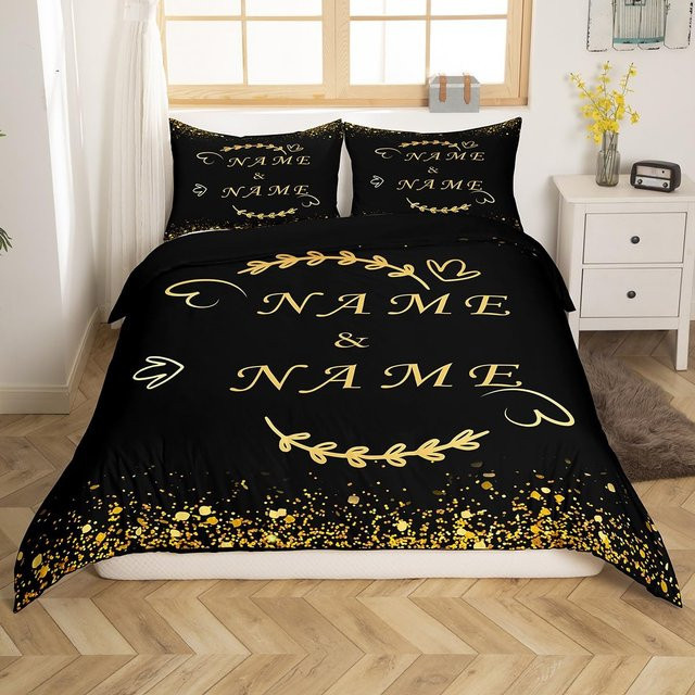 Personalisierte Bettwäsche Lodestar mit Namen für Paare, Bettwäsche-Set aus Mikrofaser in Schwarz, bestehend aus Bettbezug und Kissenbezug, B/H: 140 x 210 cm - Bild 1