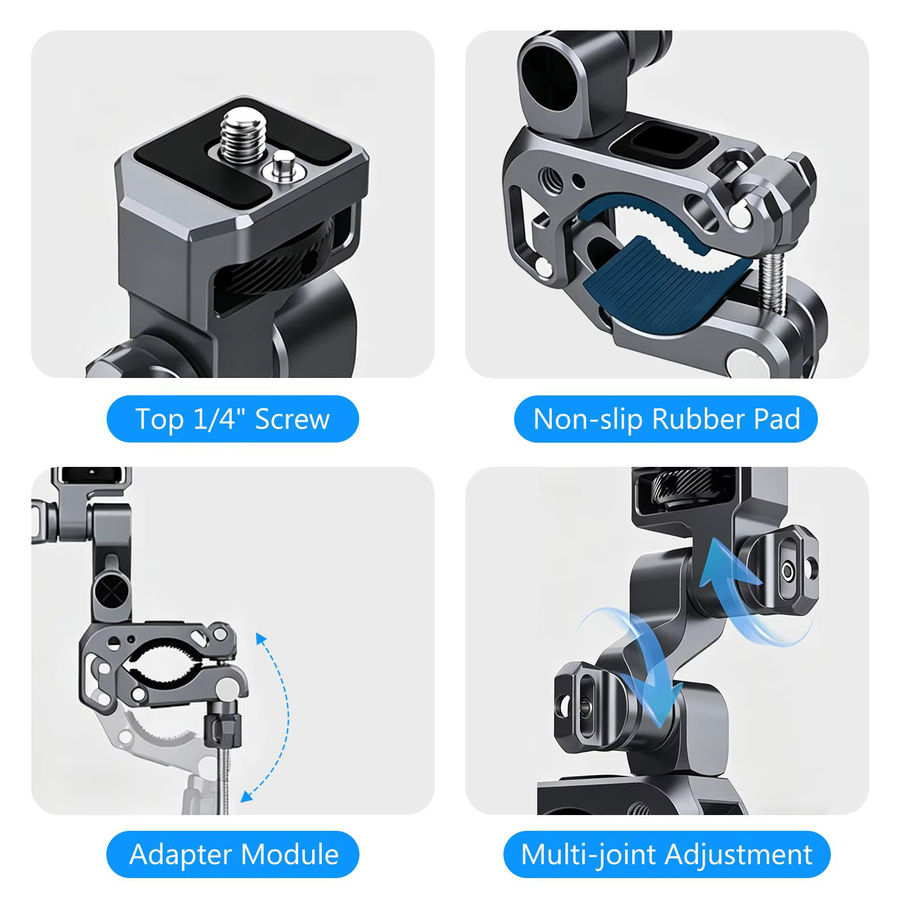 PULUZ Professionelle 3-Wege-Gimbal-Halterung für Motorräder und Fahrräder in Schwarz mit Anti-Shake-Funktion für Action-Kameras und Vlogging - Bild 3