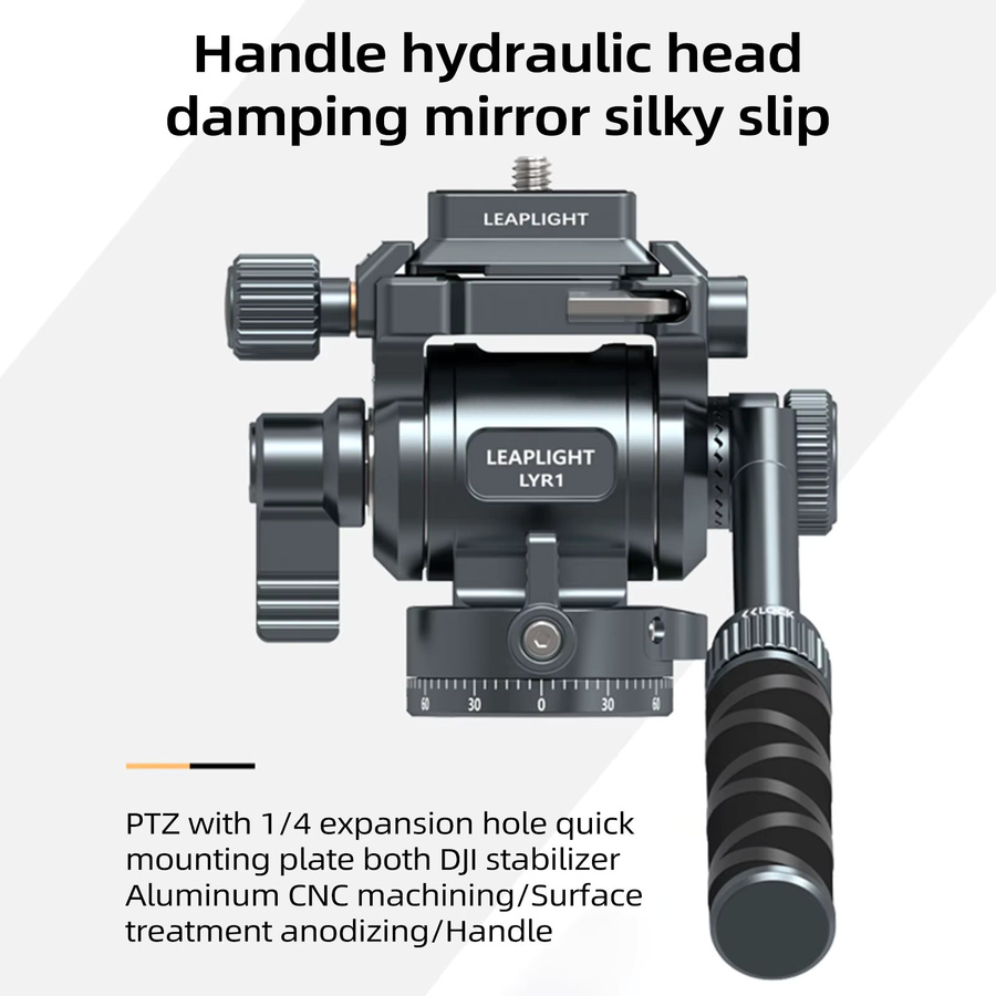 Leaplight Hydraulischer Kugelkopf mit doppeltem Panorama, multifunktionaler Stativkopf in Schwarz mit Griff und Schnellwechselplatte für Kamera und Handy - Bild 4