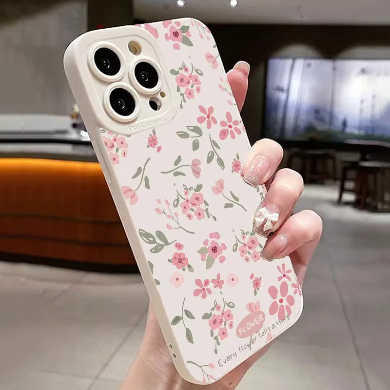 Apple iPhone Handyhülle aus Soft Silikon mit rosa Blumenzweig-Grafik in Pink und Multicolour - Bild 4