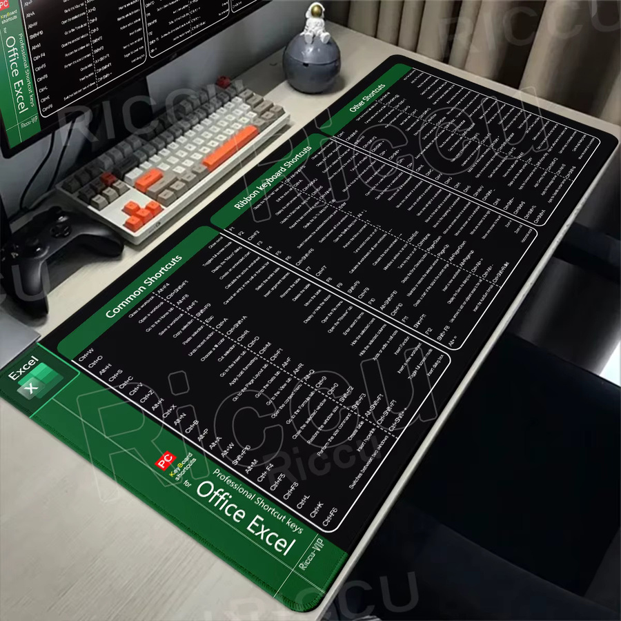 RICCU Mauspad mit Excel-Tastenkombinationen in Englisch, große rutschfeste Schreibtischunterlage aus Gummi - Bild 2