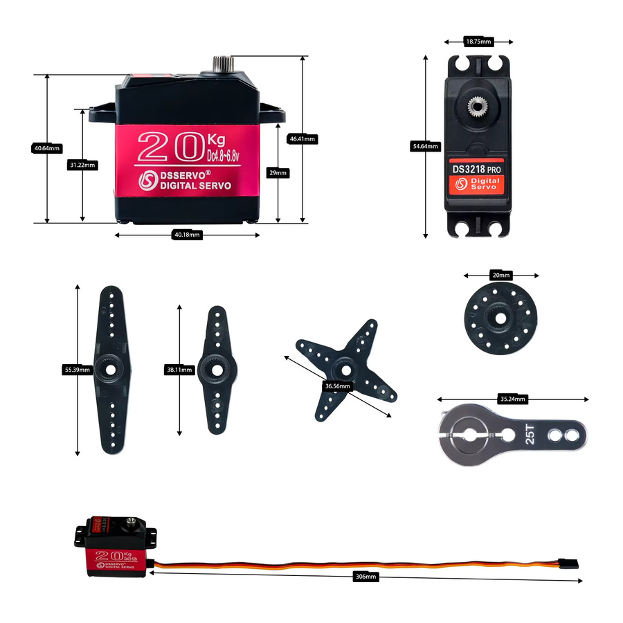 Stemedu DS3218 Pro Digital Servo, 20KG, 180/270 Grad, Wasserdicht, Metall Gear, mit 25T Arm - Bild 4
