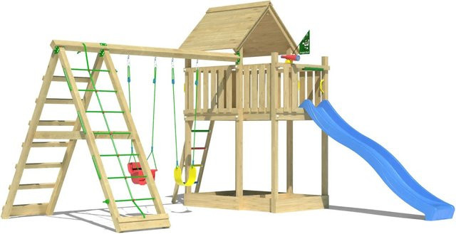 Jungle Gym Spiel Canopy Holz Doppelschaukel Kletterbock Rutsche Blau - Bild 1