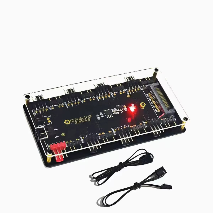 AuyiHomu Dualer 8-Kanal Computer-Gehäuselüfter-Hub mit 8 PWM- und 8 ARGB-Schnittstellen und SATA-Stromversorgung in Schwarz - Bild 4
