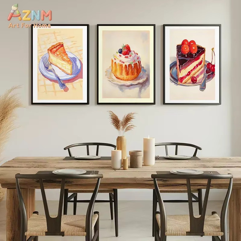 Kayou Leinwandgemälde Erdbeer-Französisches Gebäck Schokoladenkuchen Beeren-Blätterteig Eiscreme Wandkunst Poster Druck in Mehrfarbig - Bild 2