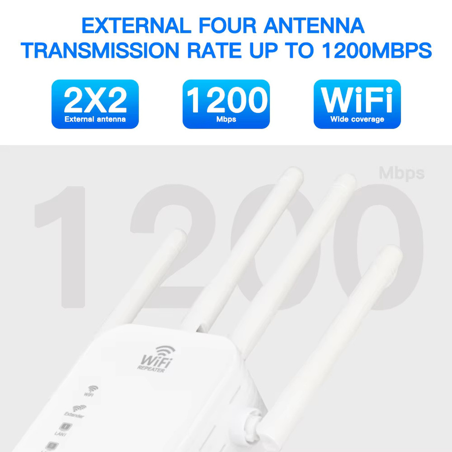 DERAPID WiFi Repeater 1200Mbps Dual Band 2,4GHz und 5GHz Drahtloser Verstärker in Weiß - Bild 2