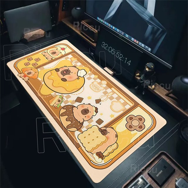 Riccu Capybara Mauspad XXL in Multicolour – Niedrige Cartoon-Tier Schreibtischunterlage für Gamer und Büro - Bild 1