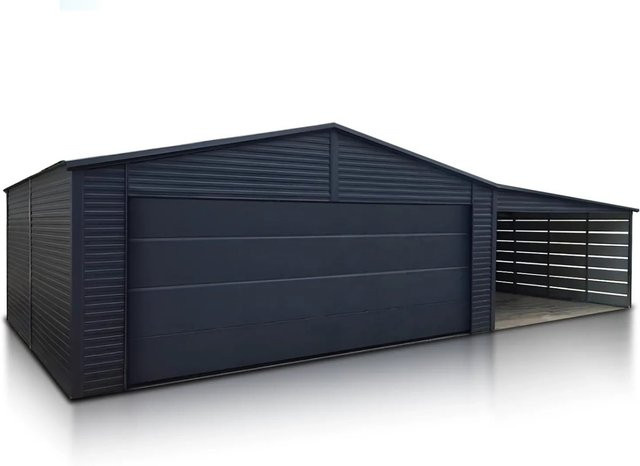 Liderstal Einzelgarage Basic aus Trapezprofilblech in Anthrazit Graphit mit Sektionaltor und Antrieb, B: 600 cm, T: 580 cm, H: 300 cm - Bild 1