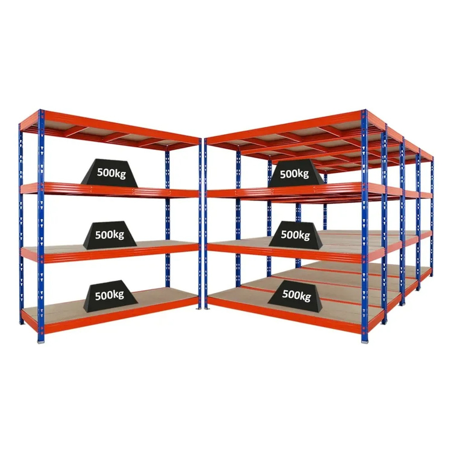 PROREGAL Rhino Schwerlastregal Set mit 5 Regalen, Blau-Orange, B/T/H: 200 x 60 x 200 cm, 4 Spanplatten-Ebenen pro Regal, 500 kg Fachlast - Bild 2