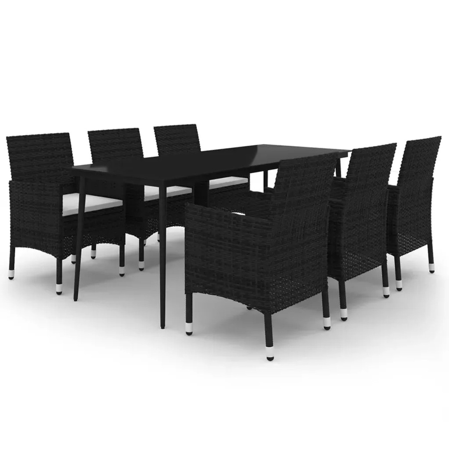 vidaXL 7-teilige Garten-Essgruppe aus Poly Rattan und Glas in Schwarz-Weiß mit Kissen - Bild 2
